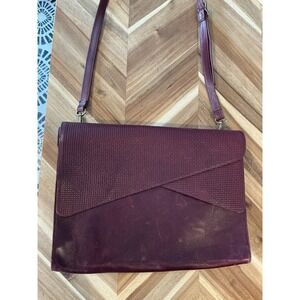 Vintage Red Leather Levenger Flap Briefcase Messenger Bag‎ Burgundy Compartment